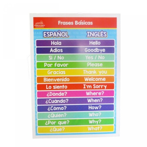 Poster didáctico Grande: Frases Básicas Español - Ingles(50 x 70 cm)