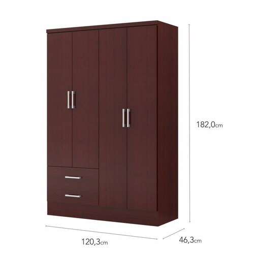 Ropero Closet Bertolini 584 4 Puertas 2 Cajones Caoba