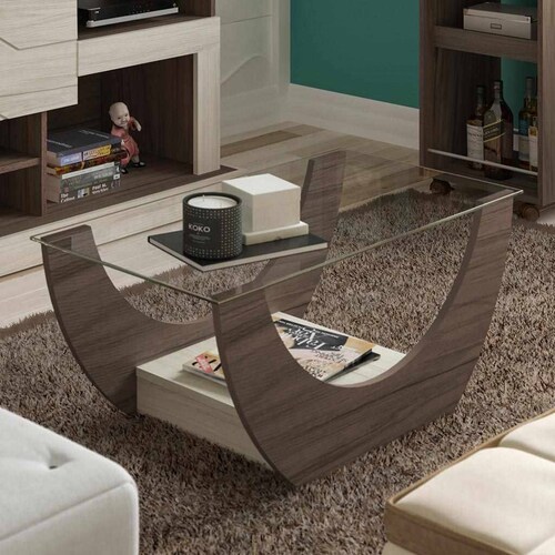 Mesa De Centro Bertolini Onda Imbuía Con Capuccino