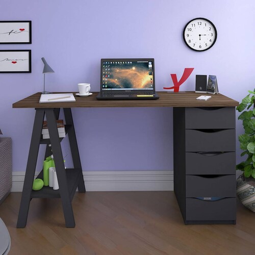 Escritorio Con Librero M Computo Bertolini Spirit Nogal Ngo