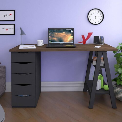 Escritorio Con Librero M Computo Bertolini Spirit Nogal Ngo