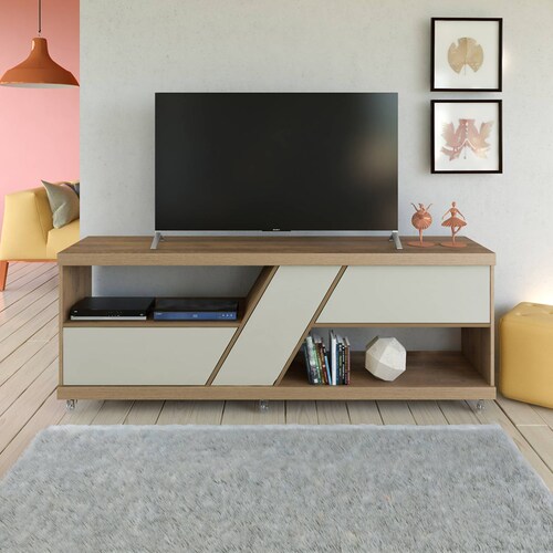 Mesa De TV Bertolini Best Pino Off White Pantalla  60 Pulgadas