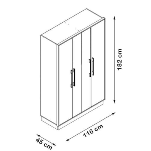 ROPERO CLOSET BERTOLINI 1136 4 PUERTAS NOCE