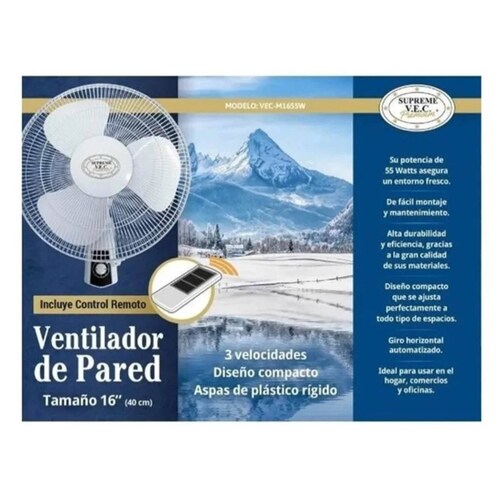 VENTILADOR DE PARED 16" BLANCO C/R MARCA SUPREME VEC PREMIUM