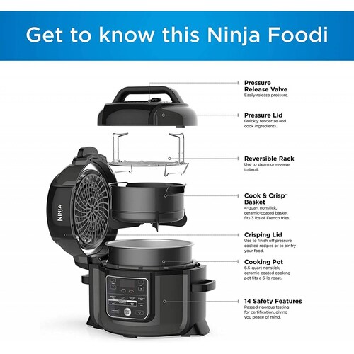 NINJA FOODI 9 EN 1 FUNCIONES DE ASAR FREIR HORNEAR ROSTIZAR DESHIDRATAR Y MAS CAPACIDAD DE 6.5QT TEMPERATURA AJUSTABLE (REACONDICIONADO)