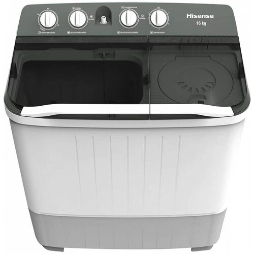 Lavadora de 16 kg, doble tina, color blanco marca Hisense