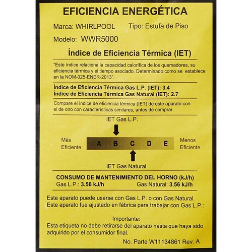 ESTUFA MOD. WWR 5000S 20Pulg. ACERO INOX ENC. ELECTRÓNICO, CUBIERTA DE ACERO, PARRILLAS DE HIERRO