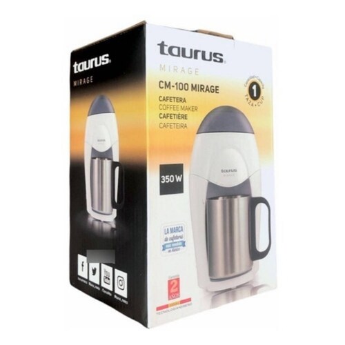 CAFETERA 1 TAZA PERSONAL TAZA DE ACERO INOXIDABLE CON FILTRO BLANCA TAURUS
