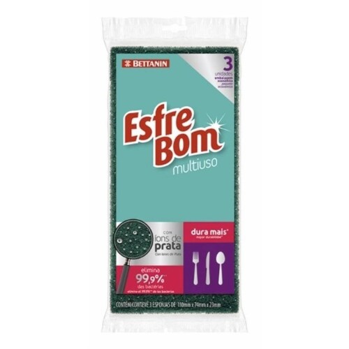 Esfrebom Esponja Fibra Para Lavar Trastes Cocina Paquete 3 