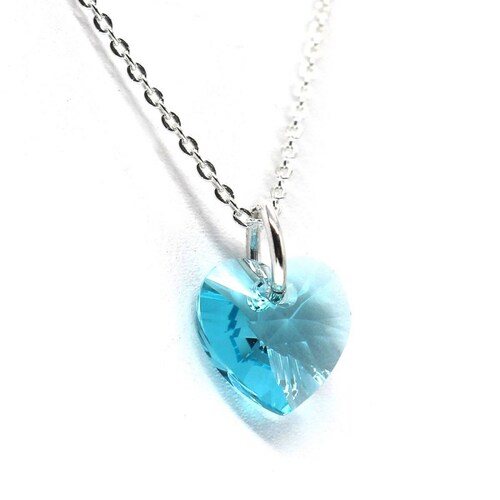 Juego ZVEZDA, Swarovski Crystals, corte Heart, color Turquoise, plata mexicana .925