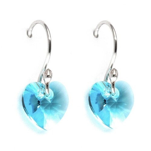 Juego ZVEZDA, Swarovski Crystals, corte Heart, color Turquoise, plata mexicana .925