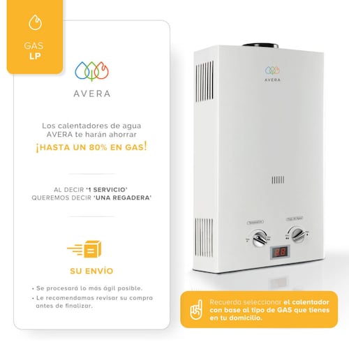 Calentador Boiler de Agua Instantáneo para Gas LP 1 servicio Avera C6L