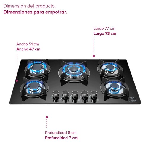 Parrilla de Gas Vidrio Templado con 5 Quemadores Avera VT5
