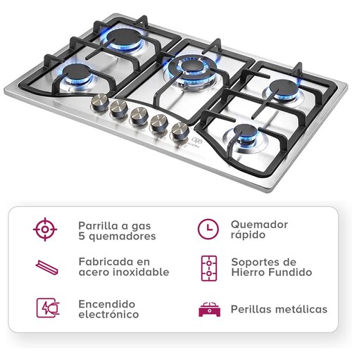 Parrilla de Gas Acero Inoxidable con 5 Quemadores Avera AI5