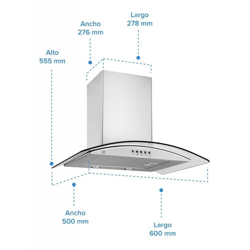 Campana Extractora o Purificadora para Cocina de Pared 60cm Cristal Templado y Acero Inoxidable CEV60