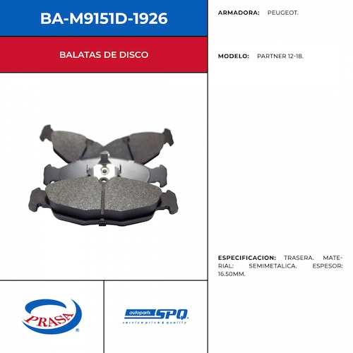 Balatas De Disco SPQ BA-M9151D-1926