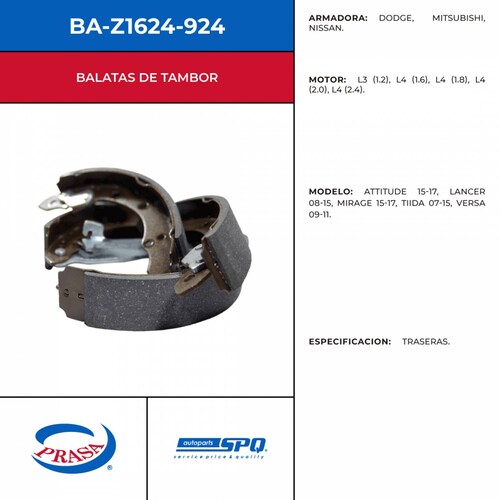 Balatas De Tambor SPQ BA-Z1624-924