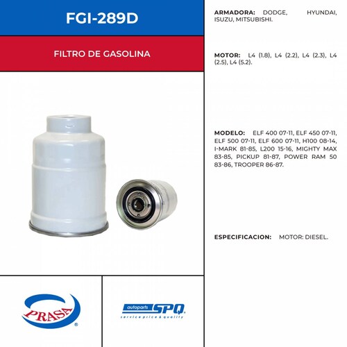 Filtro De Gasolina SPQ FGI-289D