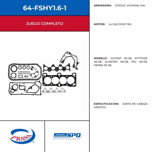 Empaques Juntas de Motor SPQ 64-FSHY1.6-1