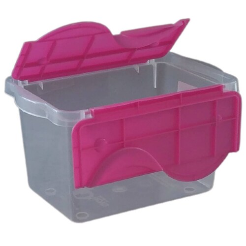 2 Cajas de Plastico 3.2 litros Transparente Tapa Rosa  Multicositas- PEYO
