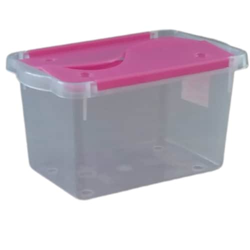 2 Cajas de Plastico 3.2 litros Transparente Tapa Rosa  Multicositas- PEYO