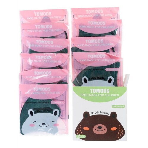 Kn95 Mascarillas Cubrebocas Infantil Caja10pz Colores Tomods Verde oscuro.