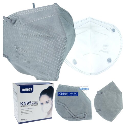 Cubrebocas Kn95 Tomods Mascarillas Certificados Caja 10 Pzs Gris Claro.