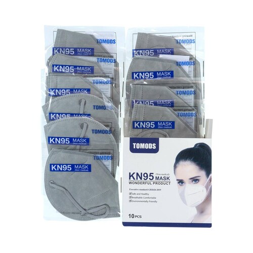 Cubrebocas Kn95 Tomods Mascarillas Certificados Caja 10 Pzs Gris Claro.
