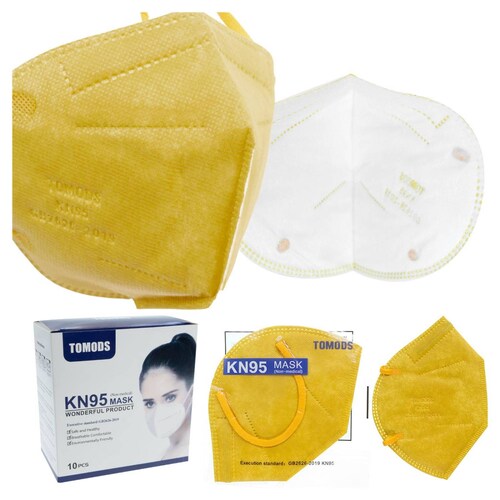 Cubrebocas Kn95 Tomods Mascarillas Certificados Caja 10 Pzs Mostaza.