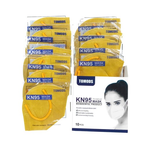 Cubrebocas Kn95 Tomods Mascarillas Certificados Caja 10 Pzs Mostaza.