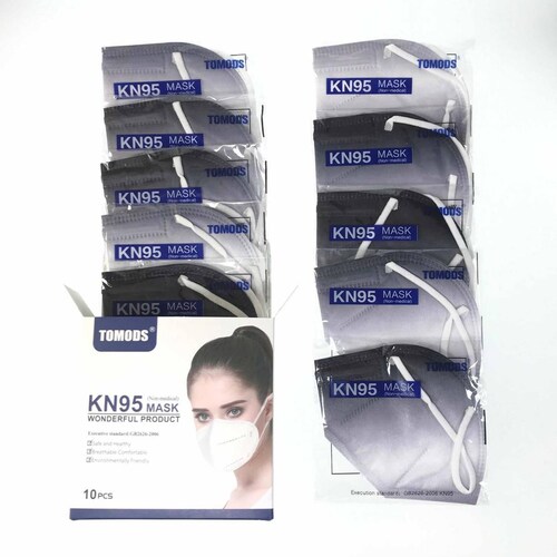 Kn95 Difuminados Cubrebocas Tomods 10pz Colores Varios Negro - Gris.
