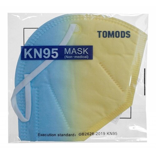 Kn95 Difuminados Cubrebocas Tomods 10pz Colores Varios Azul-amarillo.