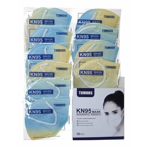 Kn95 Difuminados Cubrebocas Tomods 10pz Colores Varios Azul-amarillo.