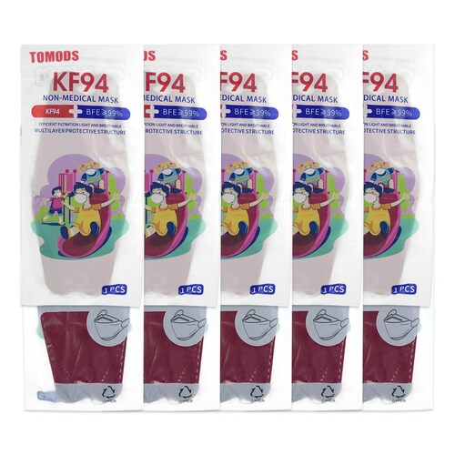 Cubrebocas Kf94 Infantil Mascarillas De Colores 15 Pzs Vino