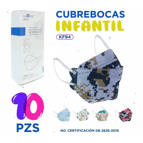 Cubrebocas Kf94 Infantil Mascarillas De Niño 10 Pzs Camuflaje Azul.