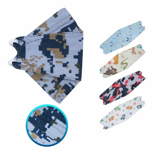 Cubrebocas Kf94 Infantil Mascarillas De Niño 10 Pzs Camuflaje Azul.