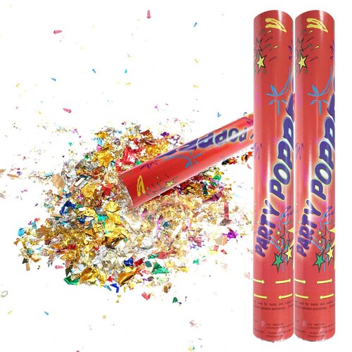Bazuca Cañon Lanza Confeti de colores Metalicos Roja 2pz 