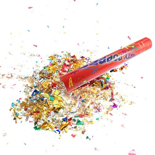 Bazuca Cañon Lanza Confeti de colores Metalicos Roja 2pz 