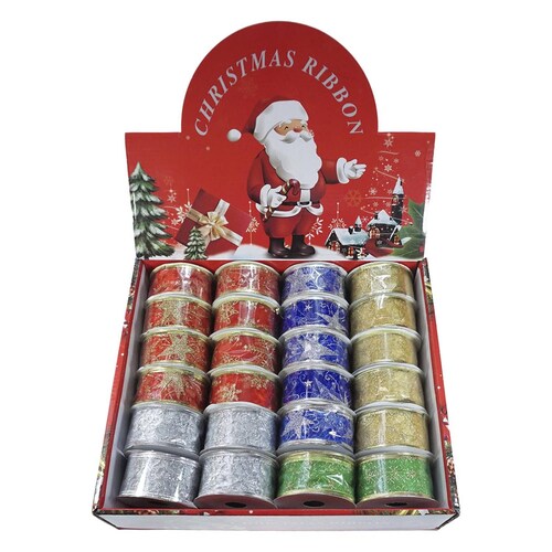 Caja De Listón Navideño Diamantado Orilla De Alambre 24pz 