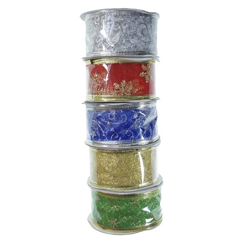 Caja De Listón Navideño Diamantado Orilla De Alambre 24pz 