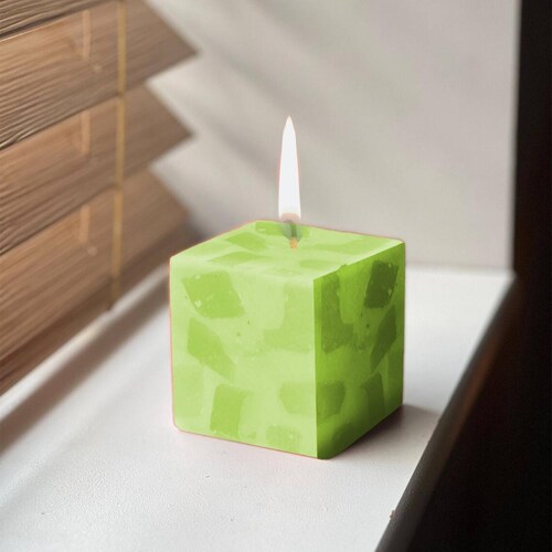 Velas Aromaticas Diseño de Mosaico Cuadradas 6pz de 3x3cm Manzana verde.