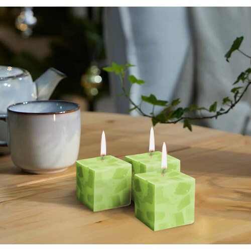 Velas Aromaticas Diseño de Mosaico Cuadradas 6pz de 3x3cm Manzana verde.