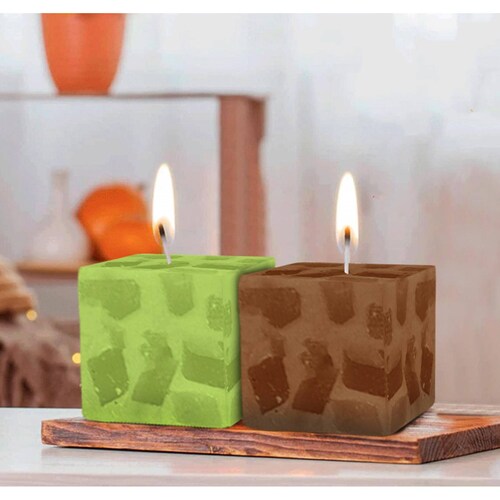 Velas Aromaticas Diseño de Mosaico Cuadradas 6pz de 3x3cm Manzana verde.