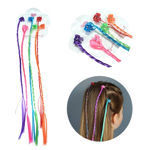 Extensiones De Cabello Mechas De Colores Para Niña y Cepillo 11pz Azul.