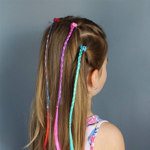 Extensiones De Cabello Mechas De Colores Para Niña y Cepillo 11pz Rosa