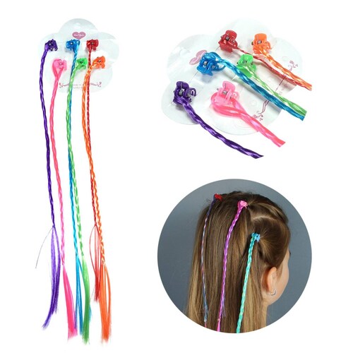 Extensiones De Cabello Mechas De Colores Para Niña y Cepillo 11pz Rosa