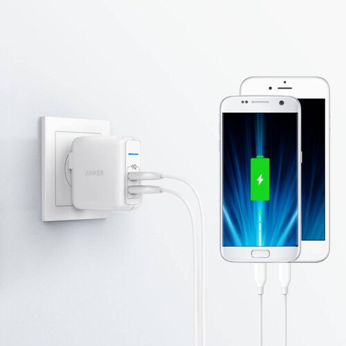 Cargador de Pared Anker Powerport Elite 2, USB 2 Puertos Carga Rápida 24 W - Blanco