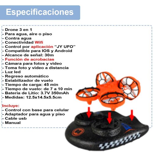 Drone VAK 1842 3 EN 1 AIRE TIERRA Y AGUA 3OM ANFIBIO 