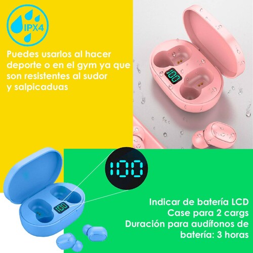 AUDIFONOS VAK T18S Bluetooth Base LED Manos Libres TWS Macaron Azul