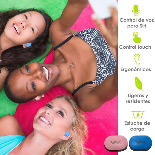 AUDIFONOS VAK T18S Bluetooth Base LED Manos Libres TWS Macaron Azul